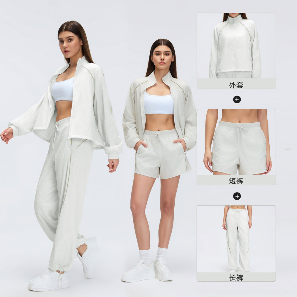 Spring/summer lightweight breathable zip-up jacket short training fitness outdoor casual running sports set for women