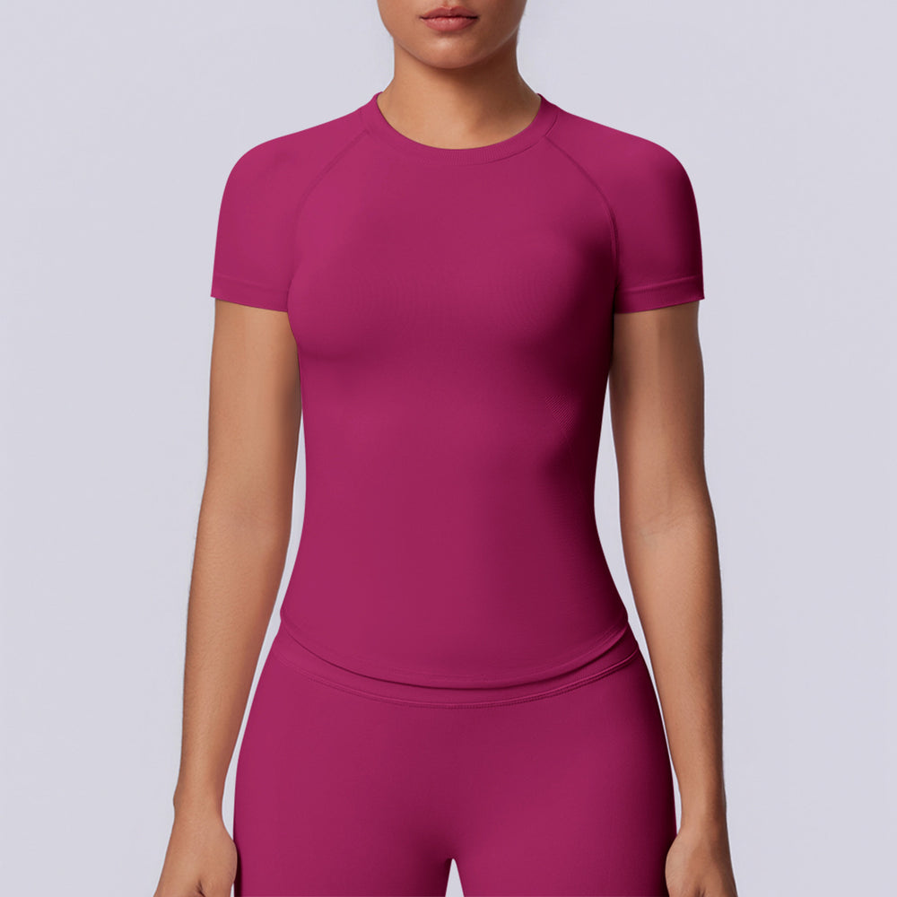 New arrival cross-border fashion seamless pure color tight high elastic breathable t-shirt sports running fitness yoga wear tops for women