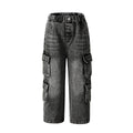 Export kids pants distressed jeans k-style multi-flap pocket pantsloose cool girlstraight-legretroloose pants