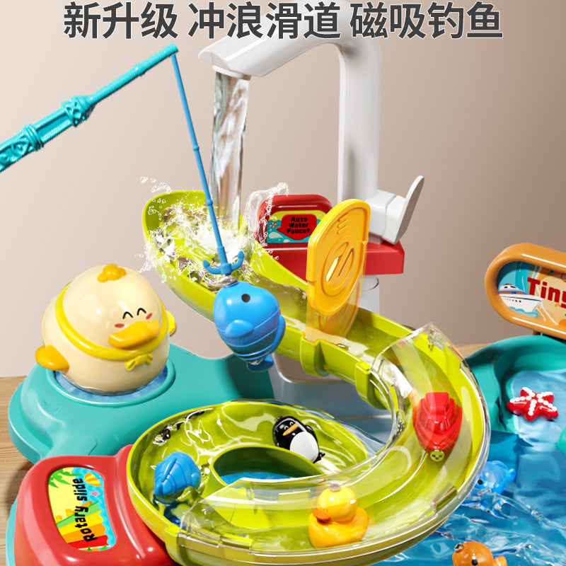 Kids electric dishwasher play house boys and girls kitchen fully automatic water play educational fishing toys water park