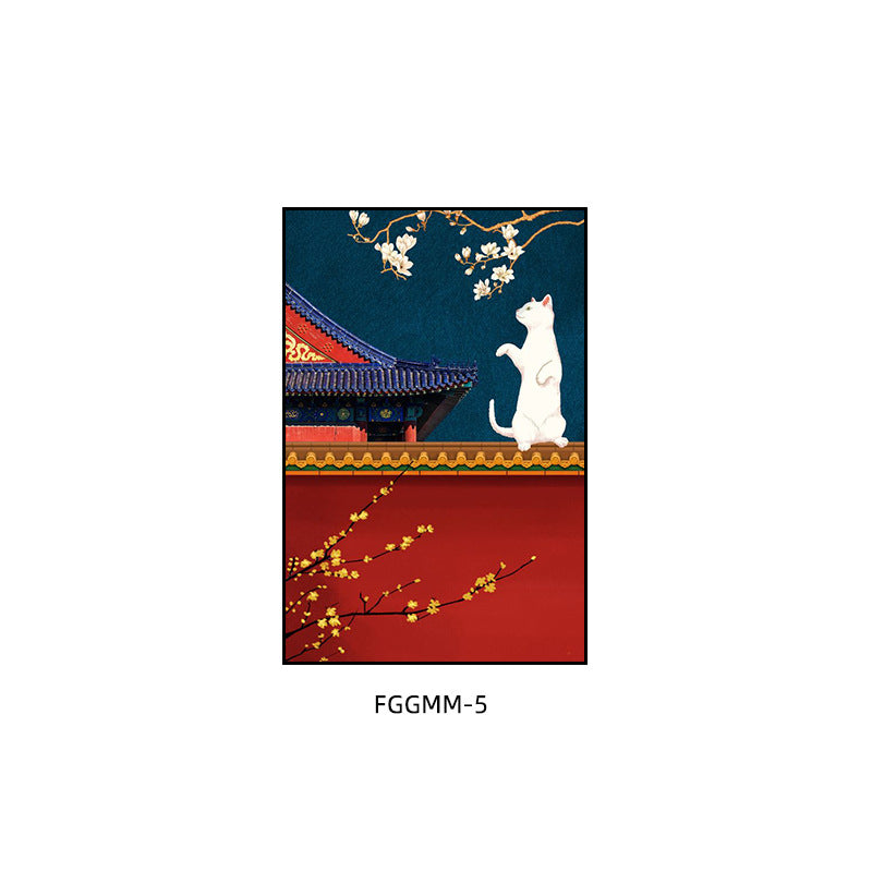 Palace Museum painting Chinese hotel restaurant private room box antique red decorative painting hotel living room cat mural