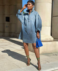 European and american style women's dress -   spring/summer cross-border fashion - trendy lapel loose fit denim skirt
