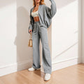 cross-border e-commerce women's fashion: european and american summer new arrivals - solid color zip-up cardigan sweatshirt, stylish casual outfit set