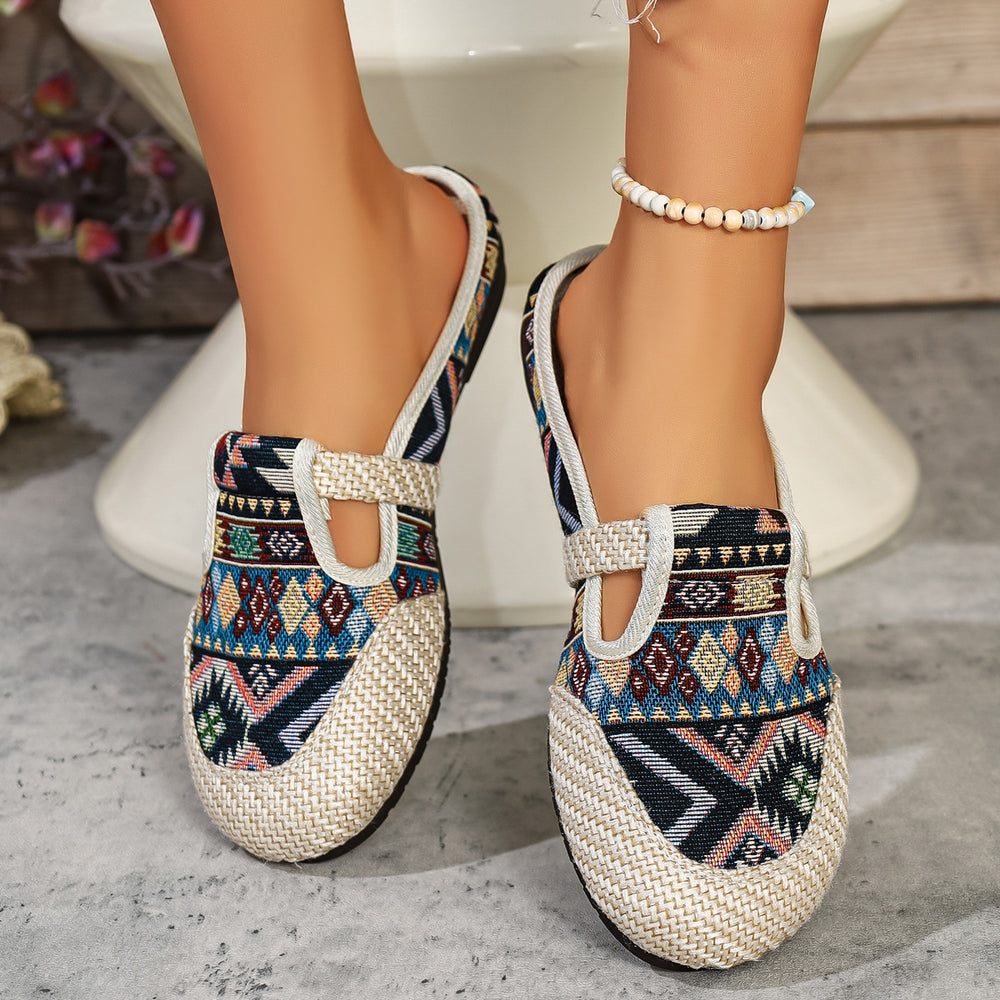 Export slip-on plus size ethnic style slip-on baotou flats slippers women's fashion round toe export flats shoes cross-border