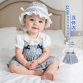 Baby skirt printing short-sleeved suspender skirt lace lapel summergirl bag butt dress princess style floral