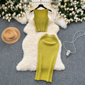 Hong kong style retro hot girl outfit - women's summer cropped tank top & high-waisted midi skirt knit two-piece set