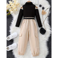 autumgirl handsome workwear pants two-piece set off-shoulder knittingtops belt casual jogger pants harem pants