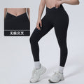 New arrival cross-border fashionpure color double-sided nylon seamless cross-waist tight yoga pants sports running fitness yoga