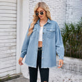 Ebay fashion cross-border export women's independent station  new washed raw edge denim long sleeves lapel tops