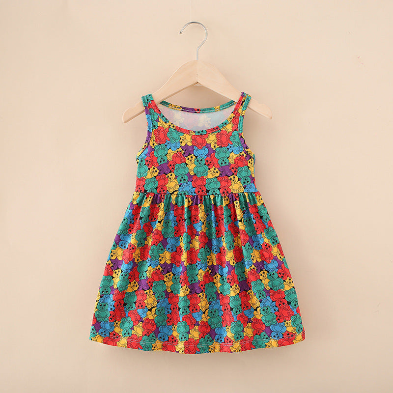 summer korean style girls' and boys' unisex children's printed milk silk sundress