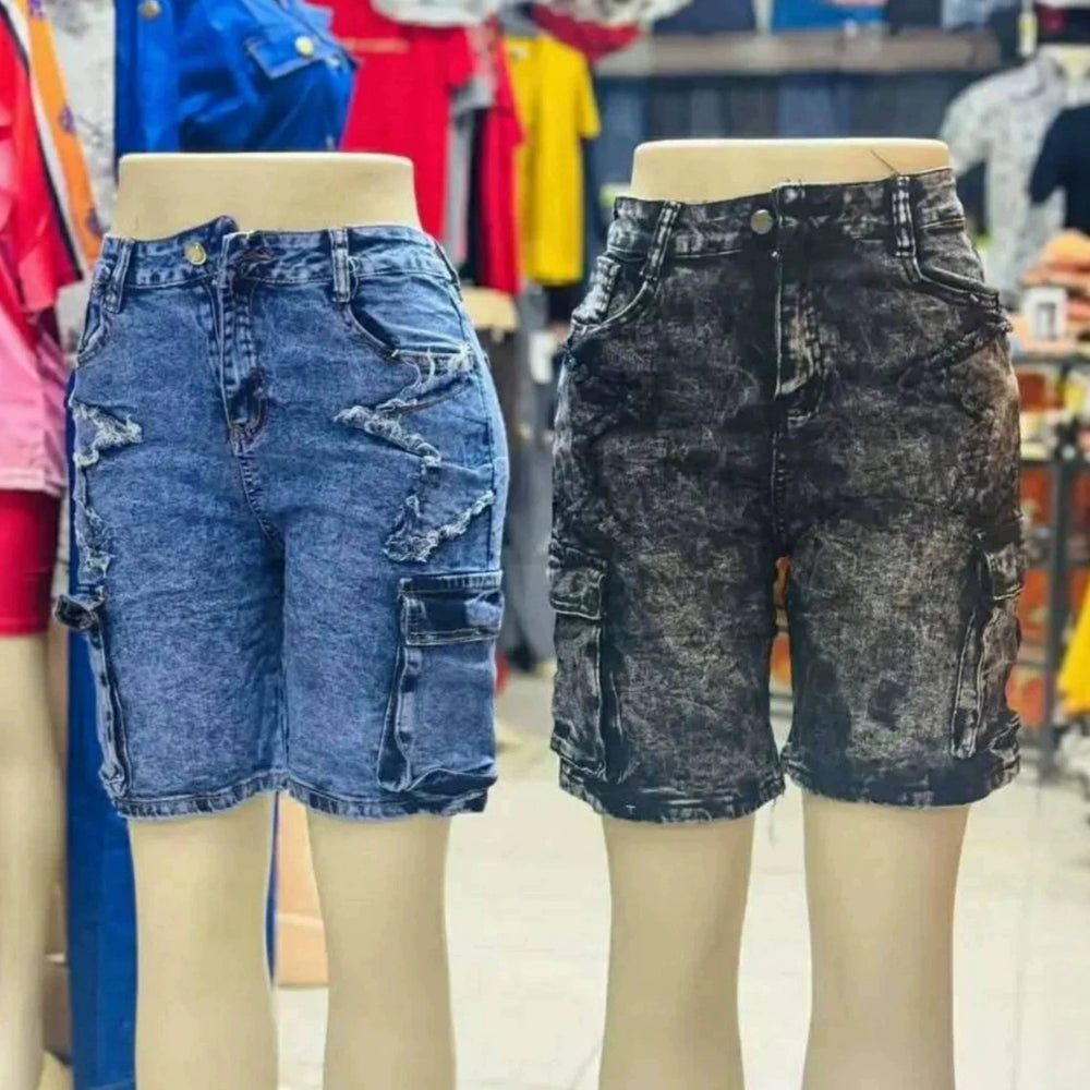 Women cargo denim shortswomenworkwearflap pocket pantsdenim shortsjeans wholesale