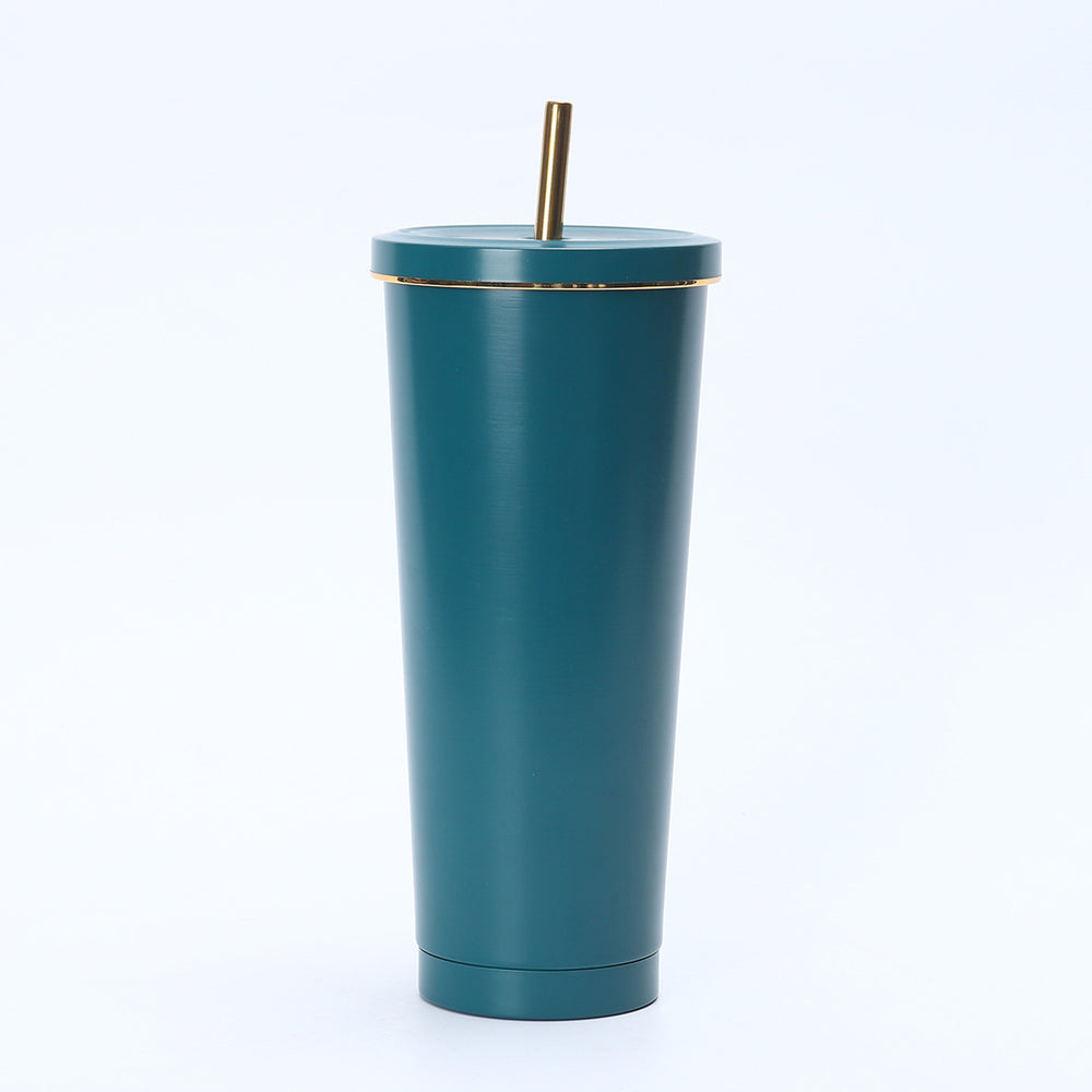 304 stainless steel gold-rimmed straw thermos cup outdoor portable car cooling ice cup car cup coffee cup
