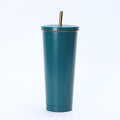 304 stainless steel gold-rimmed straw thermos cup outdoor portable car cooling ice cup car cup coffee cup