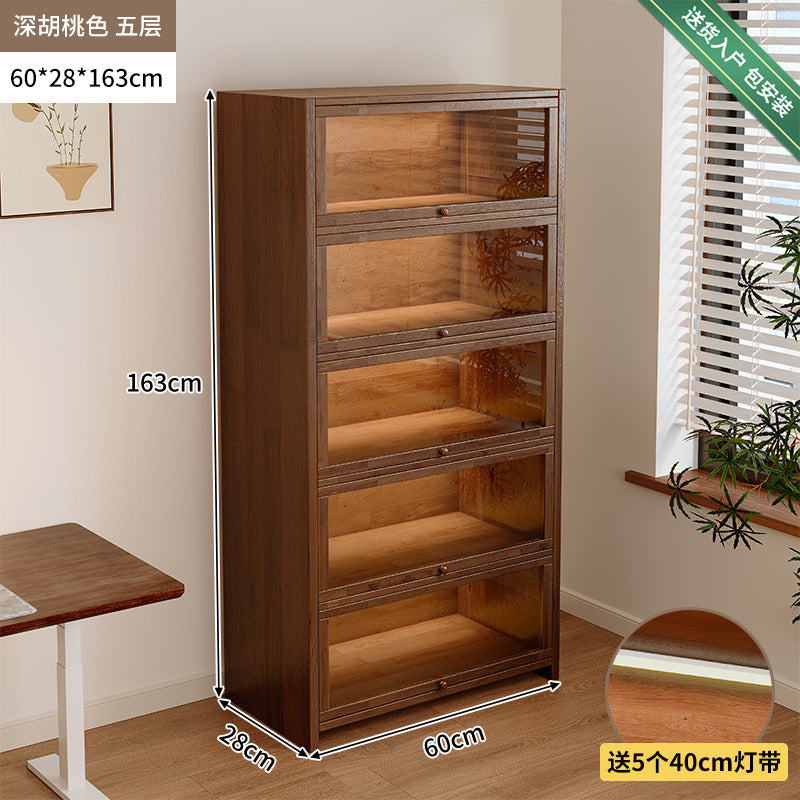 Solid wood dust-proof bookcase integrated against the wall Walnut color storage cabinet Locker Floor storage cabinet Household bookshelf