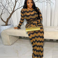 European and american cross-border african women's clothing  summer new arrival: elegant round neck printed long sleeve bodycon dress