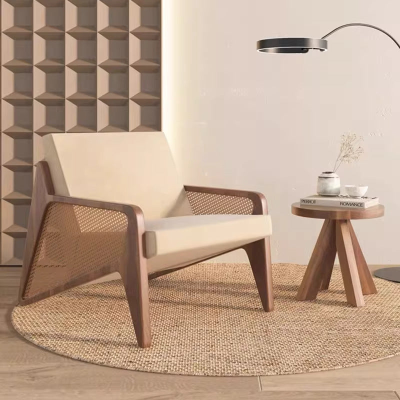 New chinoiserie chair designer rattan sofa chair wabi-sabi style single chair medieval style solid wood casual chair single chair