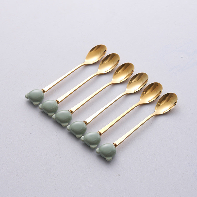 Cartoon stainless steel spoon and fork set - stylish dessert spoons, fruit forks, and ceramic mini forks for home use - wholesale