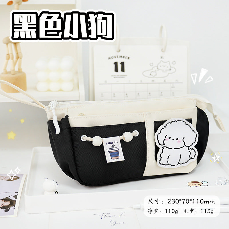 School season pencil bag large capacity cute cute apple pencil bag primary school students multi-layer stationery bag drawstring high value
