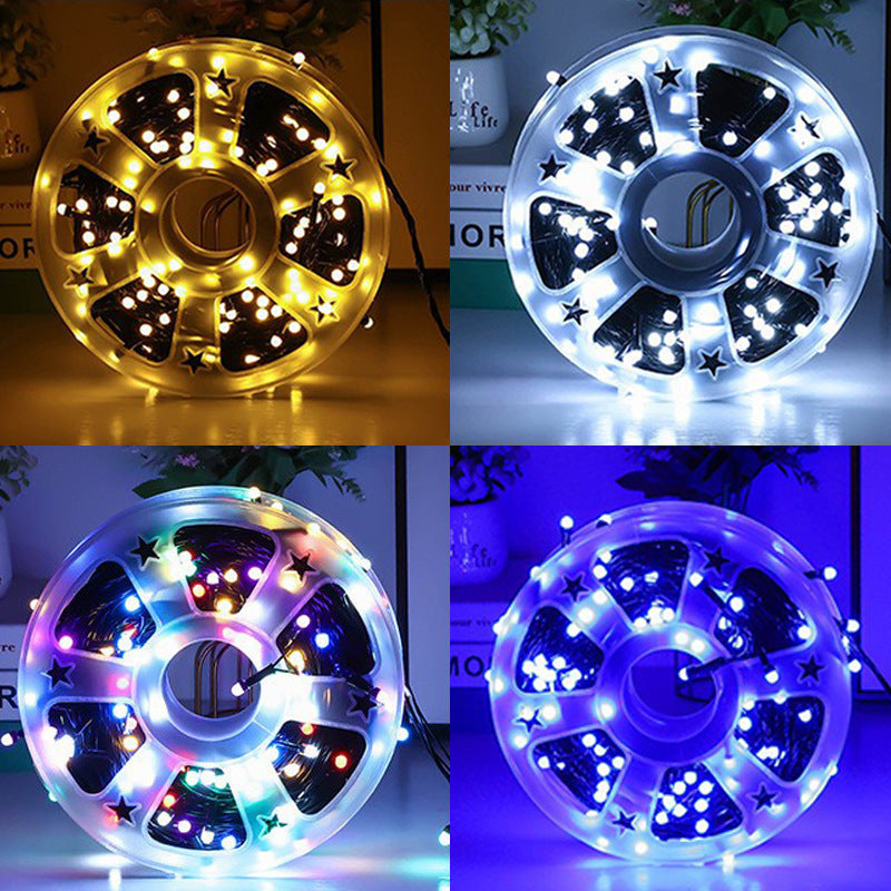 Black line reel round head hexagonal mist diamond V8Led flash lights string gypsy Christmas atmosphere decorative lights