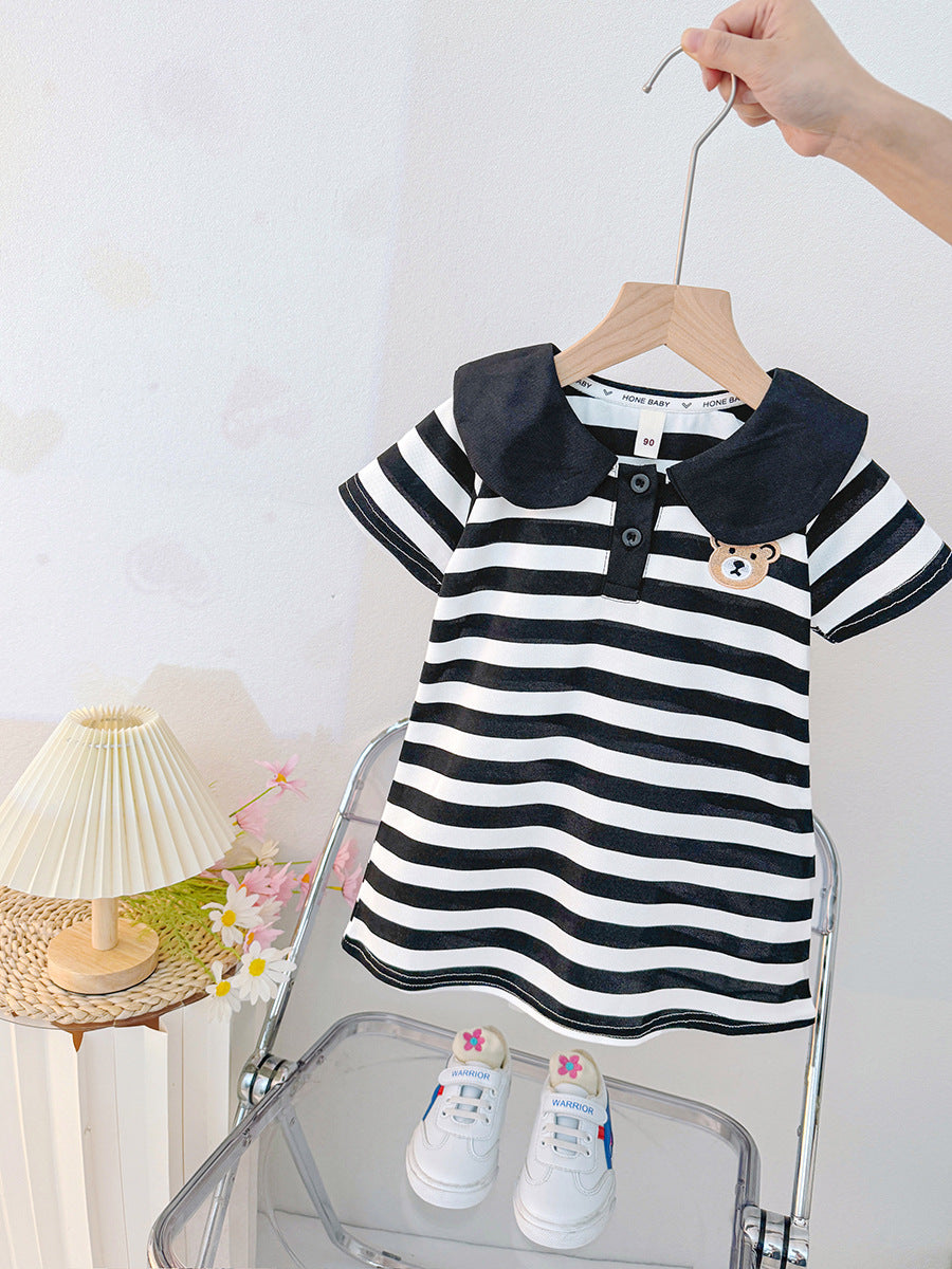 Baby girl dress  summer new arrival loose princess style thin fashion striped korean cartoon polo dress