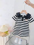 Baby girl dress  summer new arrival loose princess style thin fashion striped korean cartoon polo dress