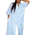 European and american cross-border african women's fashion:  autumn/winter new collection - stylish blue striped loose-fit button-down shirt dress