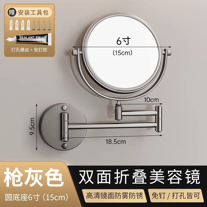 Bathroom retractable makeup mirror wall hanging punch-free bathroom toilet hotel foldable magnifying beauty makeup