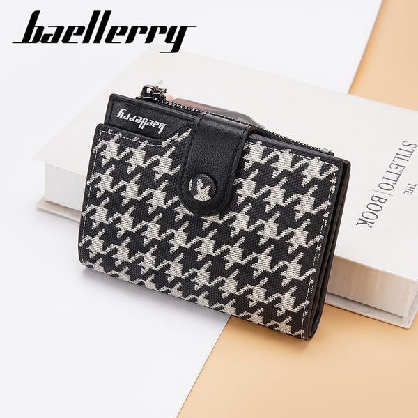 Baellerry new women's short wallet  thousand bird grid fashion buckle women's wallet zipper change bag