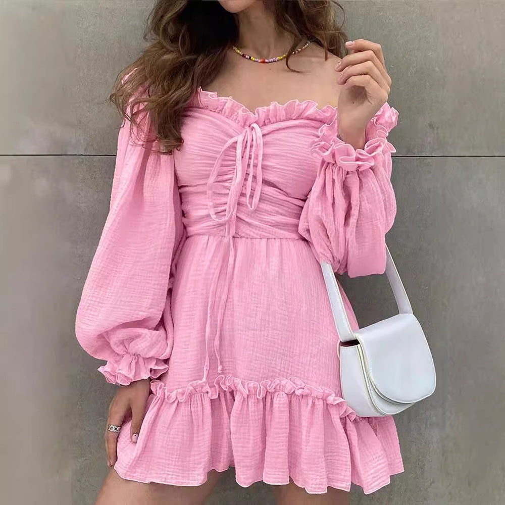 Amazon cross-border e-commerce women's summer  long-sleeve off-the-shoulder elegant dress - short skirt, fresh and sweet style