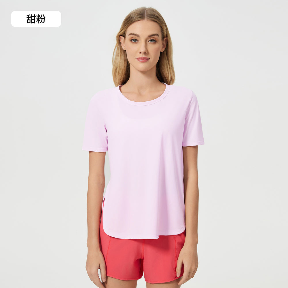 Summer loose breathable yoga top women's side slit quick-dry running fitness sports short sleeve dss125