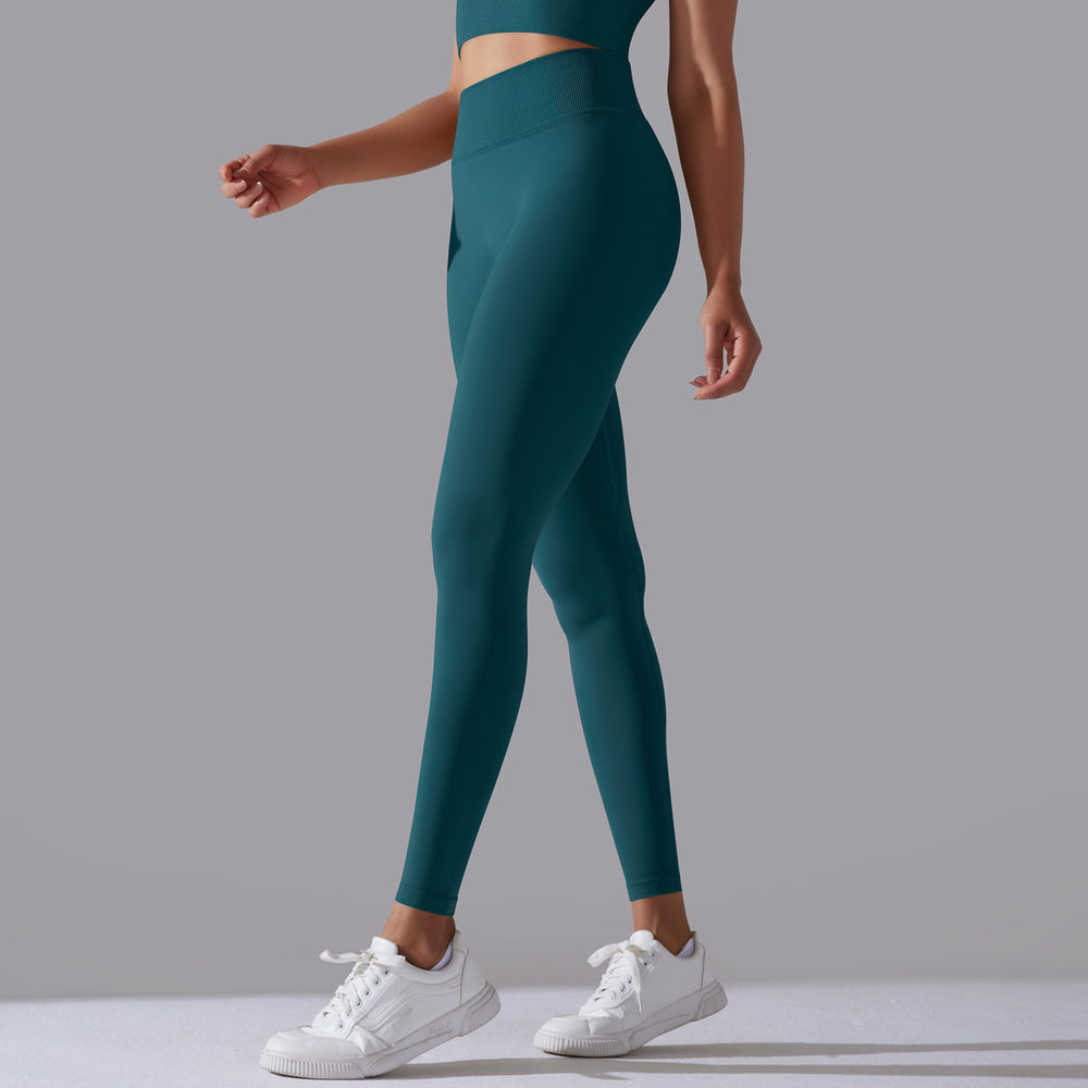 fashion seamless knittingpure colorhigh waist tight peach butt yoga pants sports running fitness nine-point pants