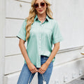 European and american cross-border women's fashion  spring/summer new arrivals:  &  single-breasted faux denim short-sleeve oversized shirt
