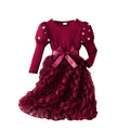 Girls' dress for toddlers and young children, pearl sleeve with 3d rose appliqué