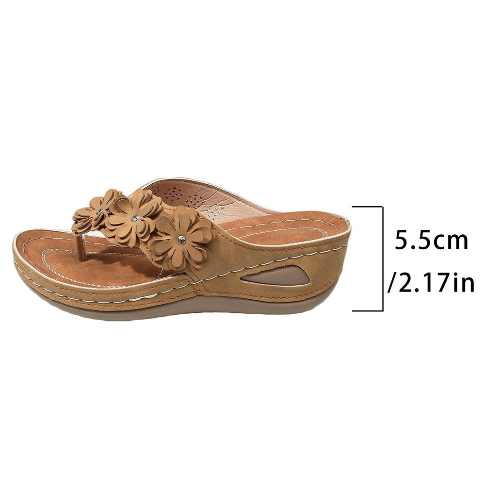 Export cross-border plus size wedge thick bottom sandals women's outer wear flip-flops flower casual beach roman flip-flops