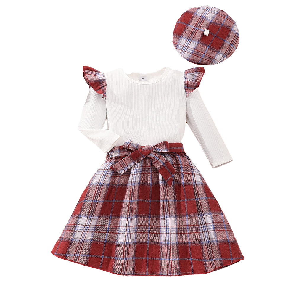 Kids' long-sleeve ruffle-trimmed plaid skirt set - clearance sale