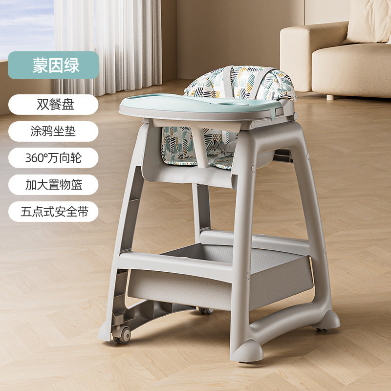 Baby Dining Chair Children's Multifunctional Foldable Adjustable Sitting and Lying Home Baby Seat Double-layer Dining Plate