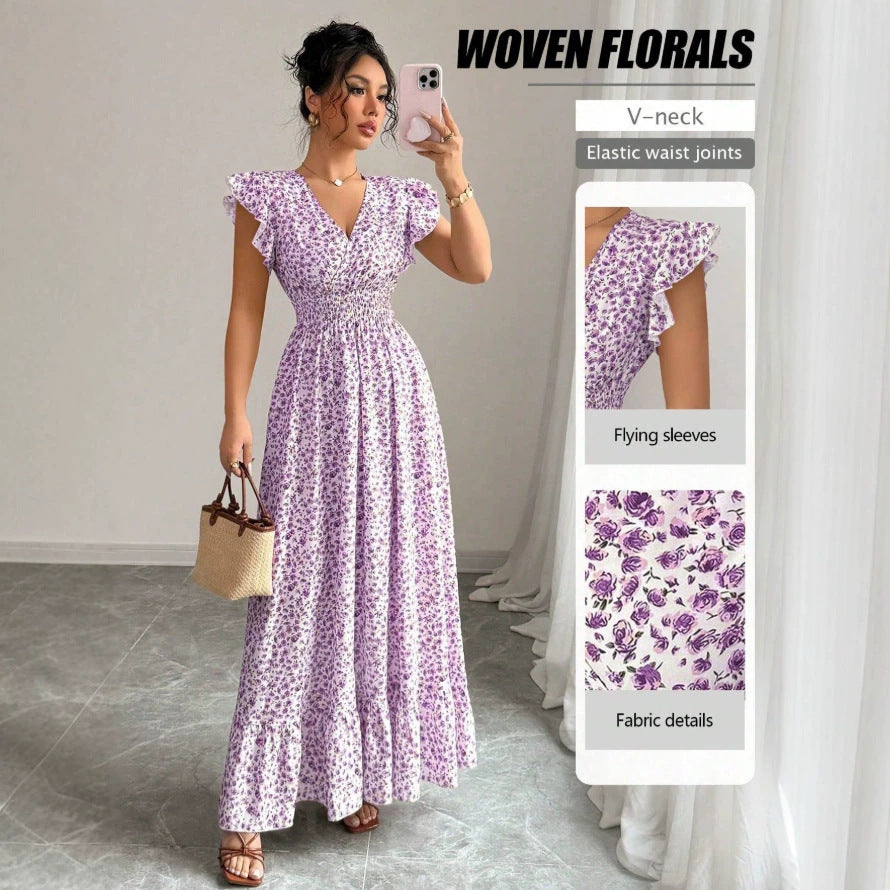 new european and american style women's fashion printed dress