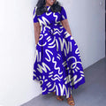 Q127 cross-border  africa new fashion round neck printed short sleeve high waist flared elegant export dress