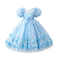 Girls' formal dress - long, puff sleeve, flower girl wedding dress, tulle, piano recital performance dress - in stock & wholesale
