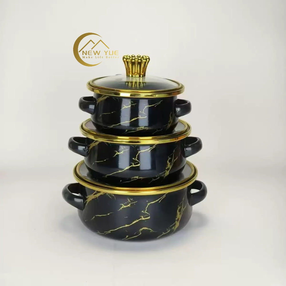 Factory direct sales cross-mirror hot-selling enamel large 3pcs pot set, high-quality soup pot, double-ear soup pot, high-quality pot set