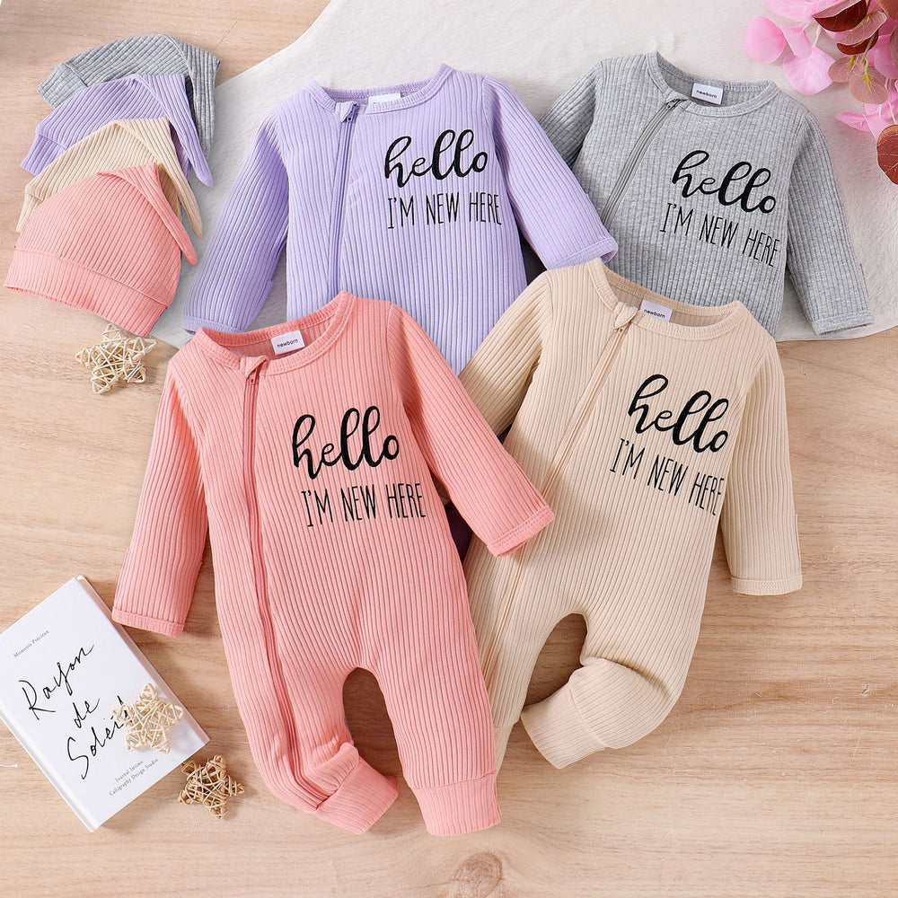 Amazon's new autumn and winter european and american newborn onesie letter printinglong sleeves multi-color bag butt hat two-piece set