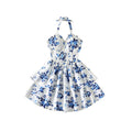 spring/summer new arrival: cross-border export girls' french style vacation dress - elegant floral print camisole v-neck bandeau dress