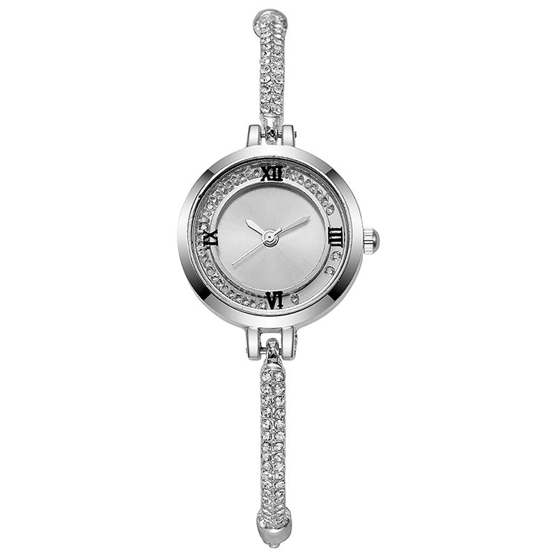 girls watch with small diamonds round preppy style elegant dial decoration lazy pull-out small bracelet women's watch