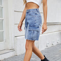 Fashion cross-border summer new arrival  women's shorts workwear half length side flap pocket pantsstraight-leg american denim shorts