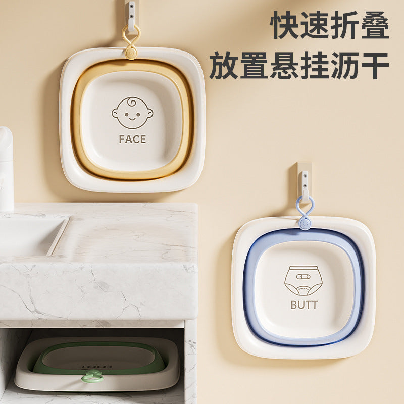 Baby face wash foldable basin - hangable newborn infant bath tub for washing bottoms and feet - baby-specific foldable basin for newborns