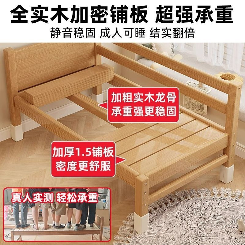 Walnut baby crib convertible bed - solid wood, elevated design with guardrails, extra wide, suitable for adults, infant and toddler bed