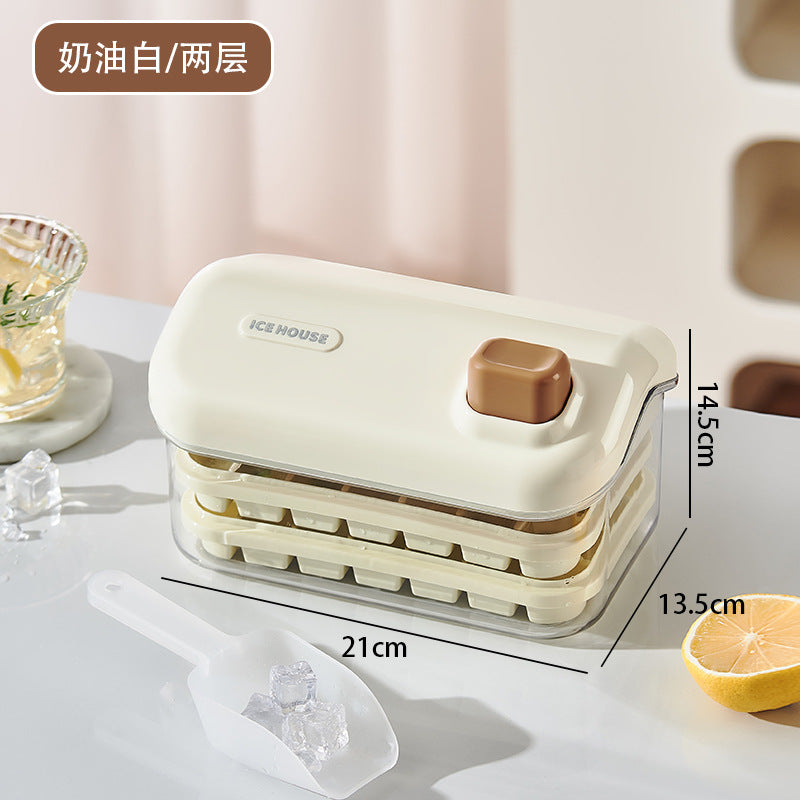 Ice cube mold, large-capacity pressing ice grid, household food-grade ice-making ice storage box, refrigerator with lid, frozen ice cube artifact