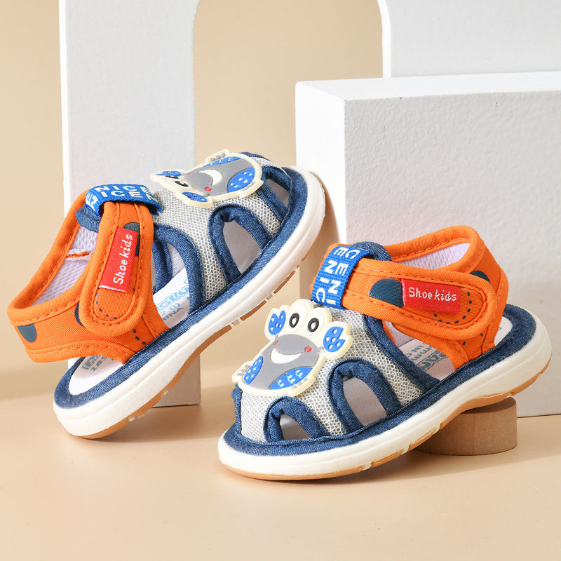 Baby cloth sandals for boys, summer, ages 0-1-2-3 years, infant anti-slip soft sole squeaky shoes, girls' first walker shoes, baby shoes