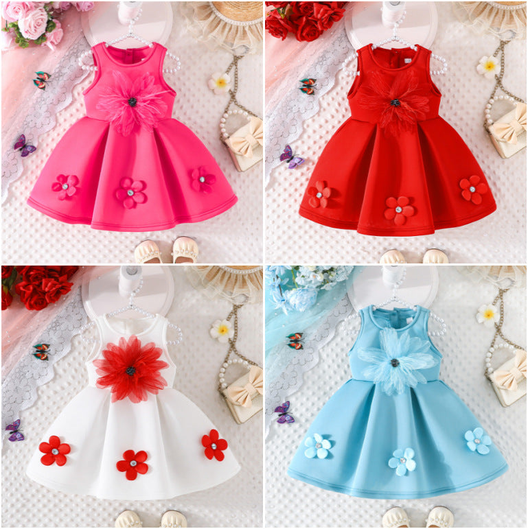 Spring/summer new arrivals: adorable girls' princess dress - 3d floral sleeveless tutu dress, sweet korean style