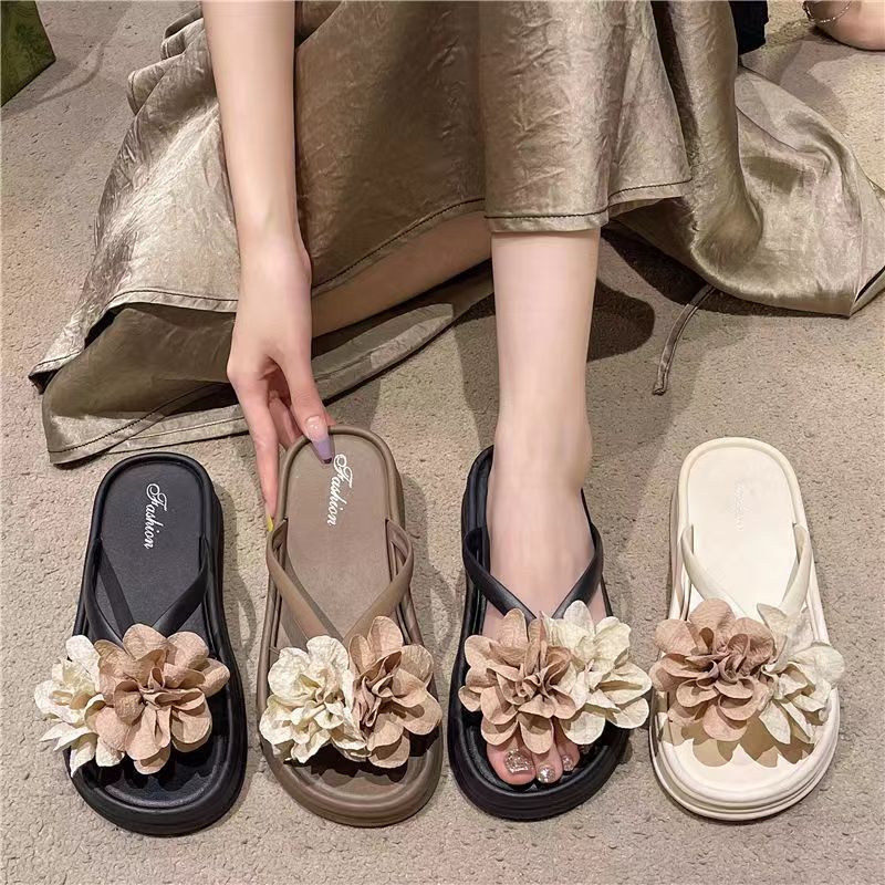 New fairy flower slippers platform soft sole 2025 one-strap summer new women's summer versatile beach slippers